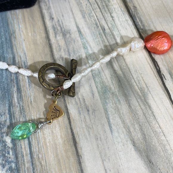 ⭐️Adorned Crown Artisan assemblage necklace genuine pearls enamel flower - Picture 5 of 7